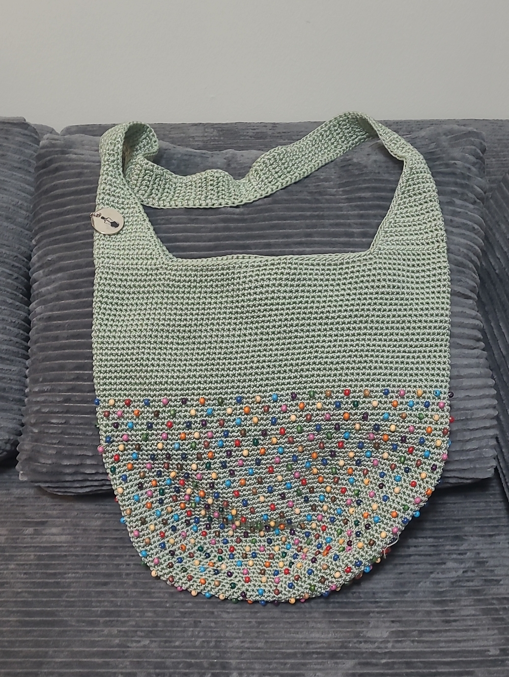 The SAK Mint Green Beaded Crochet Shoulder Bag